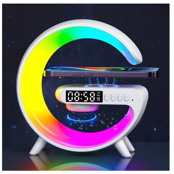 Caixa de Som Bluetooth Inteligente G-Speaker com Relógio Digital, Luminária RGB e Carregador Sem Fio