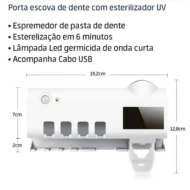 Porta Escovas Inteligente com Luz UV e Aplicador Automático de Creme Dental