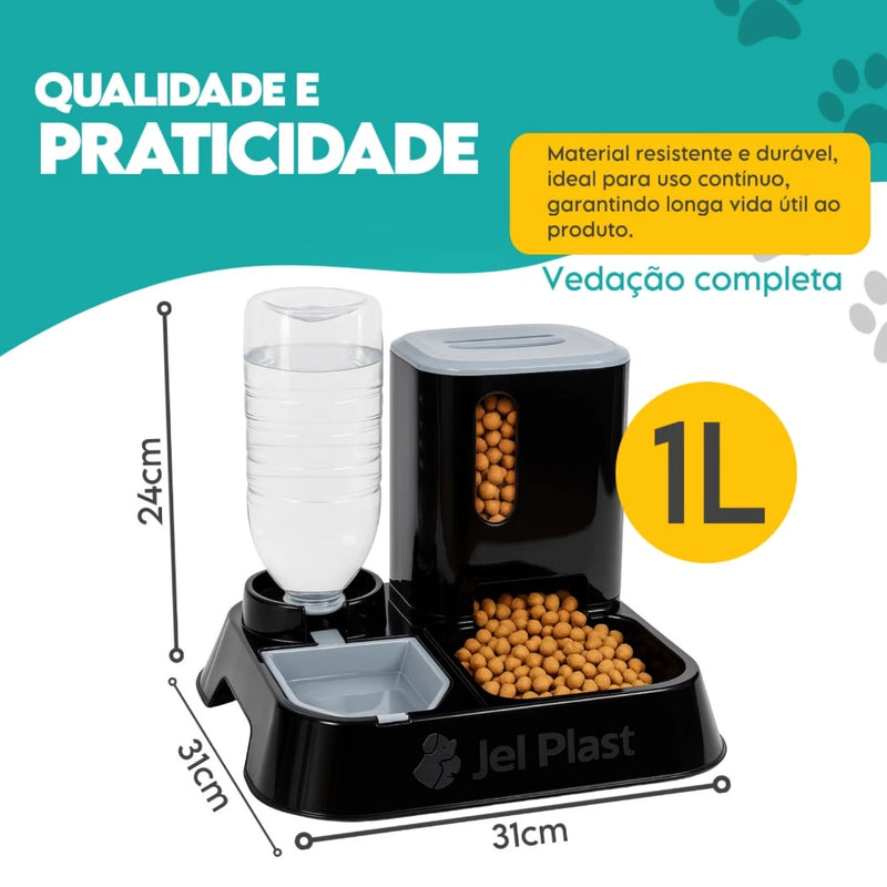 Kit Comedouro e Bebedouro Automático 2 em 1 — Dispenser de Ração + Reservatório de Água 1L para Cães e Gatos
