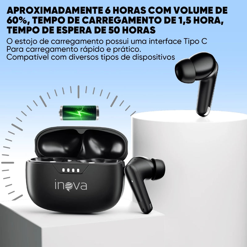 Fone Sem Fio INOVA — Qualidade Premium, Microfone Nítido e Conexão Estável Bluetooth