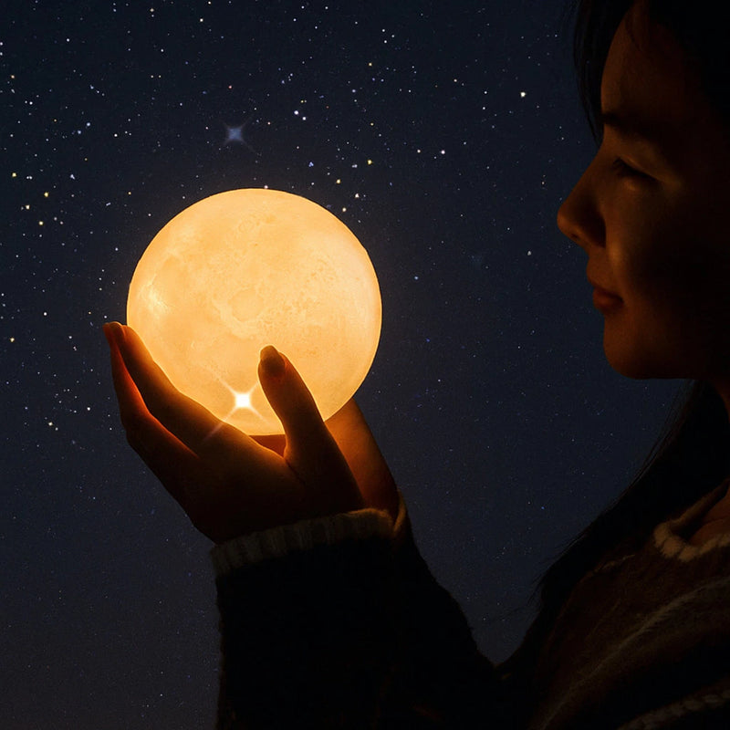 Abajur Lua Cheia 3D LED – Iluminação Aconchegante e Decorativa com Base Estilosa