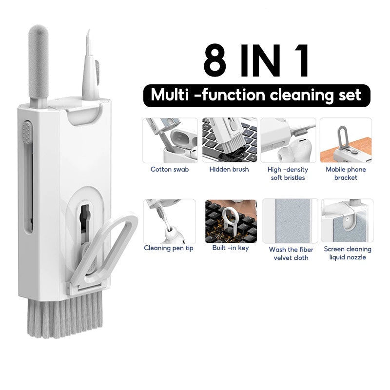 Escova de Limpeza Multifuncional 8 em 1 – Portátil para Teclados, Fones e Computadores
