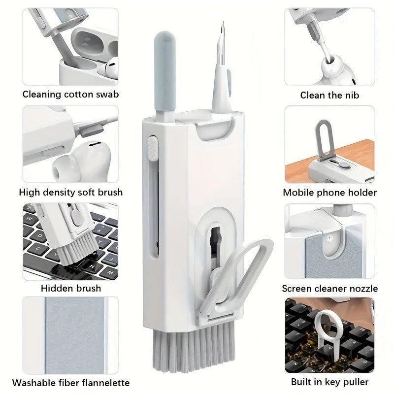 Escova de Limpeza Multifuncional 8 em 1 – Portátil para Teclados, Fones e Computadores